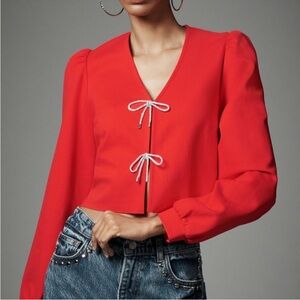 Anthropologie Red Cardigan with White Accents